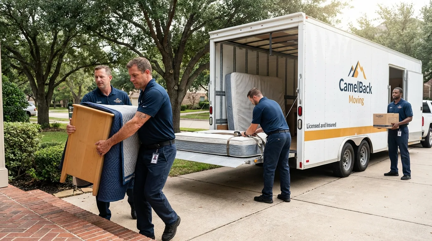 Crew loading residential truck for cross-state move from Laughlin, NV