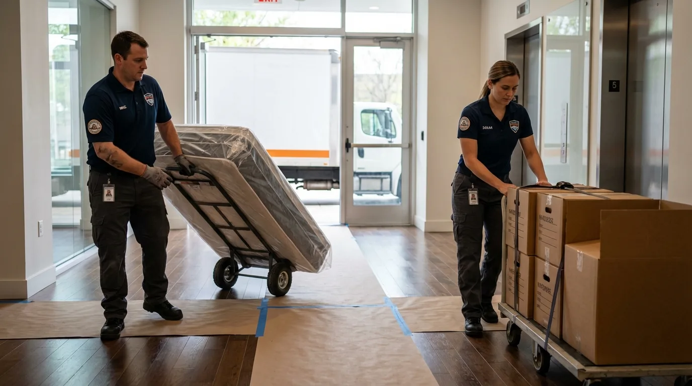 Professional apartment movers loading elevator in Laughlin, NV